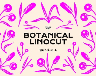 Botanical Linocut Bundle 4 | Floral Vector set | Instant Download | Botanical Vectors | Linoprint Vectors | Floral PNG | Floral Logo