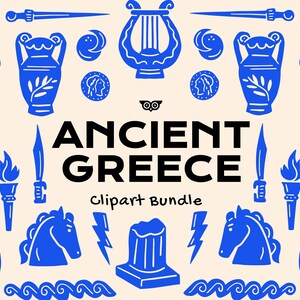 Ancient Greece Clipart Bundle, Linocut Vector set, Art grec dessiné à la main, Motifs linogravures et Dessins sur vase