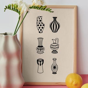Pacchetto di clipart di vasi astratti in linoleografia / Vaso in ceramica moderno SVG / Clipart di vaso di metà secolo / Ceramica minimalista vettoriale / Decorazione per la casa boho PNG immagine 4