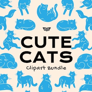 Bundle de clipart chats mignons, vecteur de chatons, fichiers PNG et SVG de chat dessinés à la main, clipart miaou linogravure, fichiers canva chat ludique