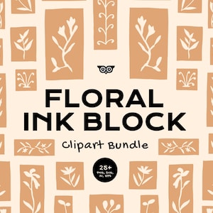 Floral inkblock clipart bundle, handrawn silhouette flowers, svg floral designs, flower stamp digital, black and white flowers
