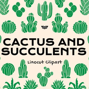 Cactus et plantes succulentes linogravure Clipart, linogravure dessinée à la main plantes d'intérieur, dessins de cactus du désert, plantes à picots PNG, plantes succulentes en pot