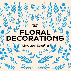 Floral Decorations Linocut Bundle, Floral Vector set,Instant Download, Botanical Vectors, Canva flower Vectors, Floral PNG, Floral Logo