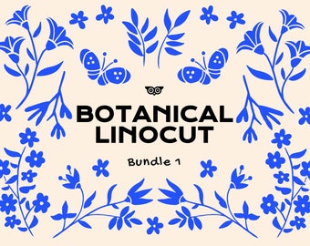 Botanical Linocut Bundle 1 | Floral Vector set | Instant Download | Botanical Vectors | Linoprint Vectors | Floral PNG | Floral Logo