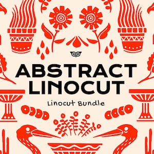 Abstract Linocut Bundle 2 | Linoprint Vector | Bold Art Design | Instant Download | Animal art | Hand drawn illustrations | PNG art