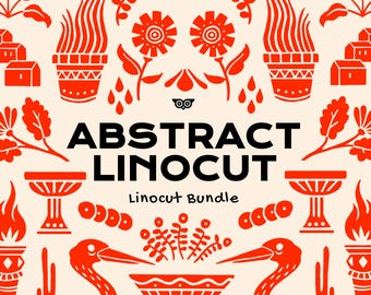 Pacchetto di linoleografie astratte 2 / Vettoriale per linoleografia / Design artistico audace / Download immediato / Arte animale / Illustrazioni disegnate a mano / Arte PNG