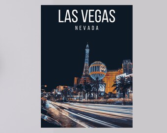 Cartel de viaje retro de Las Vegas Strip Nevada imprimible
