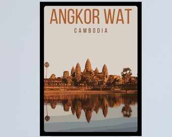 Angkor Wat Cambodia Travel Poster Retro