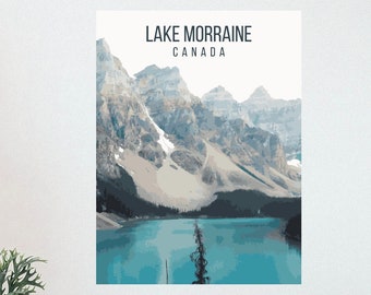Cartel de viaje retro del lago Moraine Canadá