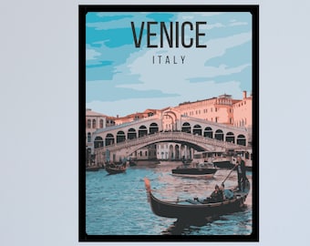 Cartel de viaje retro del Puente de Rialto del Gran Canal de Venecia Italia imprimible