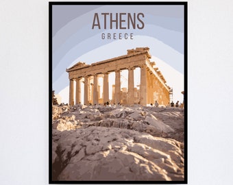 Cartel de viaje retro del Partenón de Atenas Grecia imprimible