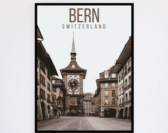 Bern Switzerland Retro Travel Poster Dorm Printable