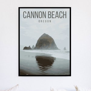 Cannon Beach Haystack Rock Oregon Ocean Retro Travel Poster Printable
