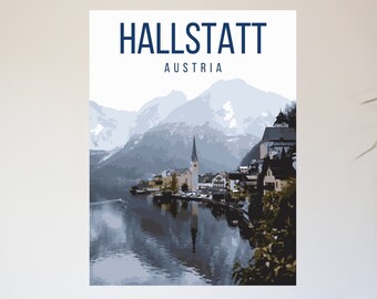 Hallstatt Austria Cartel de viaje retro Dormitorio imprimible