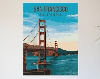 Cartel de viaje retro del puente Golden Gate de San Francisco, California, imprimible