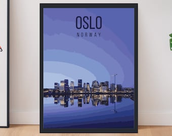 Cartel de viaje retro de Oslo Noruega imprimible
