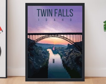 Cartel de viaje retro de Twin Falls Idaho imprimible
