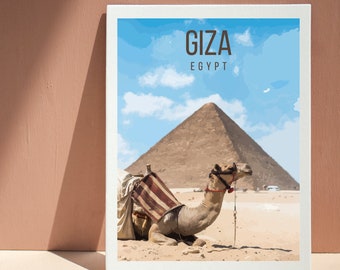 Pyramids of Giza Cairo Egypt Retro Travel Poster Printable