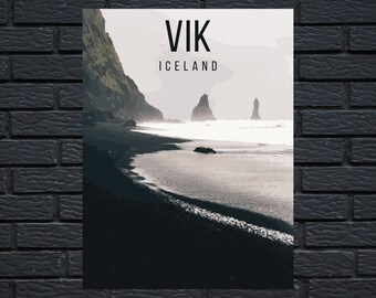 Vik Iceland Retro Travel Poster
