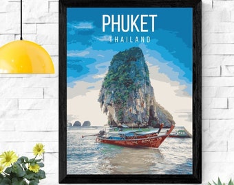 Cartel de viaje retro de las islas Phi Phi de Phuket, Tailandia, imprimible