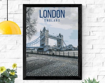Cartel de viaje retro de Londres, Inglaterra, Reino Unido, imprimible