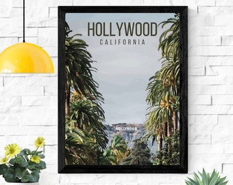 Cartel de viaje retro de Hollywood Los Ángeles California imprimible