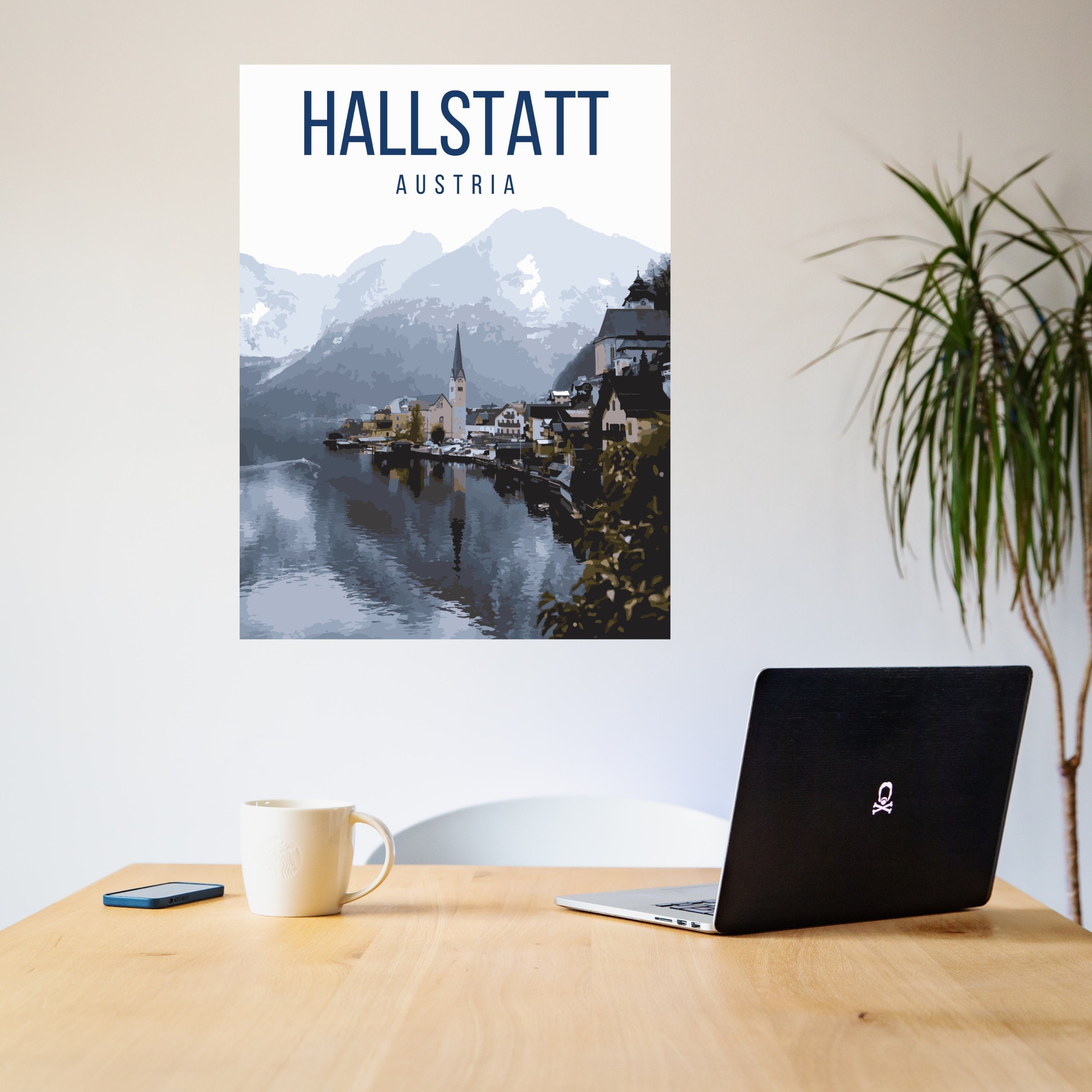 Hallstatt Austria Retro Travel Poster Dorm Printable - Etsy