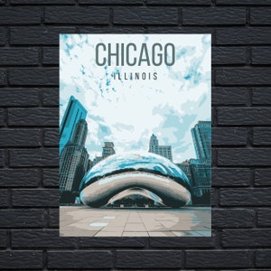 Chicago Illinois Retro Travel Poster Printable