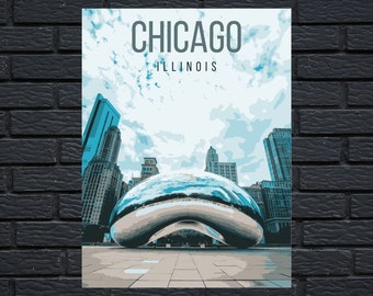 Cartel de viaje retro de Chicago Illinois imprimible