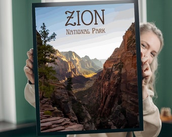 Cartel de viaje del Parque Nacional Zion Arte de pared imprimible