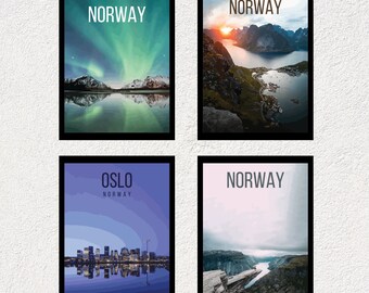 NORUEGA 4 PACK Póster de viaje retro imprimibles