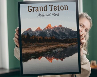 Cartel imprimible del Parque Nacional Grand Teton - ¡Gran regalo para actividades al aire libre!
