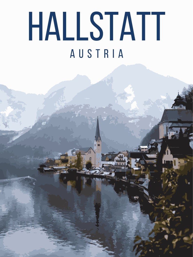 Hallstatt Austria Retro Travel Poster Dorm Printable - Etsy