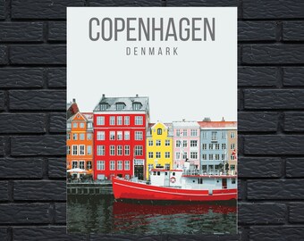 Copenhagen Denmark Retro Travel Poster Dorm Printable