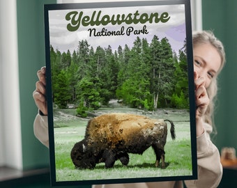 Cartel de viaje retro del Parque Nacional de Yellowstone imprimible