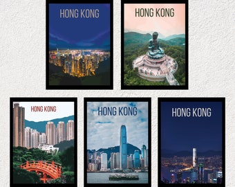 HONG KONG 5 PACK Póster de viaje retro imprimibles