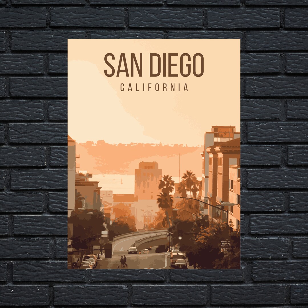 San Diego California Retro Travel Poster Printable - Etsy