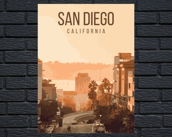 Cartel de viaje retro de San Diego California imprimible