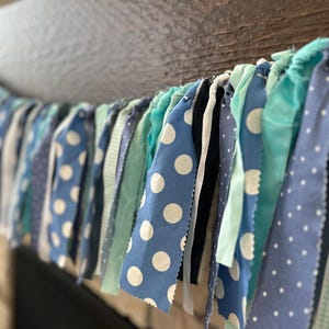 Blue rag tie garland, turquoise ribbon garland, blue rag garland, party decor, dorm room decor