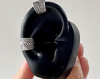 Chunky Silver Ear Cuff - Adjustable No-Pierce Ear Wrap in Tribal Design