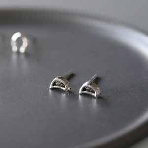 Tiny Moon Ear Studs - Silver Moon Earrings - Crescent Moon Studs - Sterling Silver 925 (14)