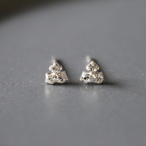 Triangle CZ Ear Studs - Triple CZ Earrings - Cubic Zirconia Studs - Sterling Silver 925 (151)