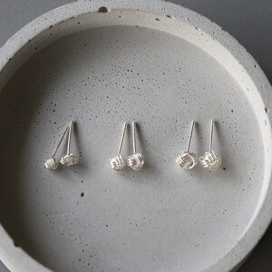 4mm Woven Ball Ear Studs - Silver Knot Earrings - Sterling Silver 925 (46)