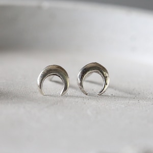 Sterling Silver Crescent Moon Stud Earrings: Minimalist Jewelry