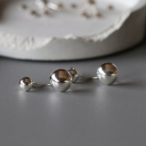 Silver Ball Ear Jacket Studs - 10mm Silver Ball Earrings - Geometric Studs - Sterling Silver 925 (242)