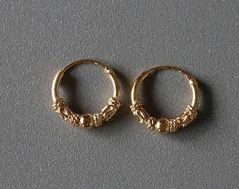 12mm Gold Plated Sterling Silver Bali Hoop Earrings