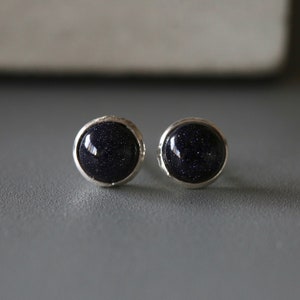 Blue Sandstone Studs - Sterling Silver Stone Ear Studs - 7mm Stone Earrings - Real Stone Earrings -  Sterling Silver 925 (362)