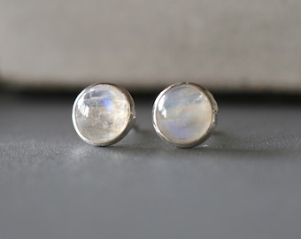 Moonstone Studs: 7mm Sterling Silver Stone Earrings