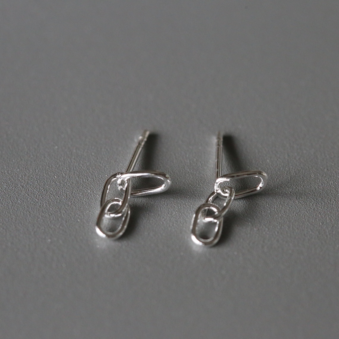 Minimal Chain Link Drop Ear Studs Silver Chain Earrings Etsy