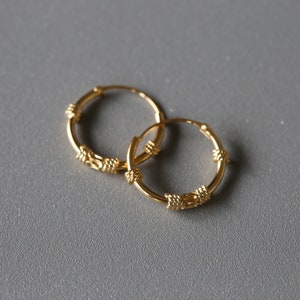 14 mm ゴールド メッキ バリ フープ - バリ フープ - ゴールド メッキ スターリング シルバー 925 (BAG51)